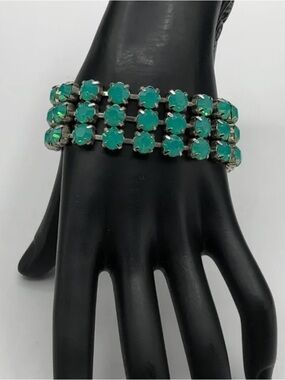 Karl Lagerfeld Green Three-Row Rhinestone Bracelet